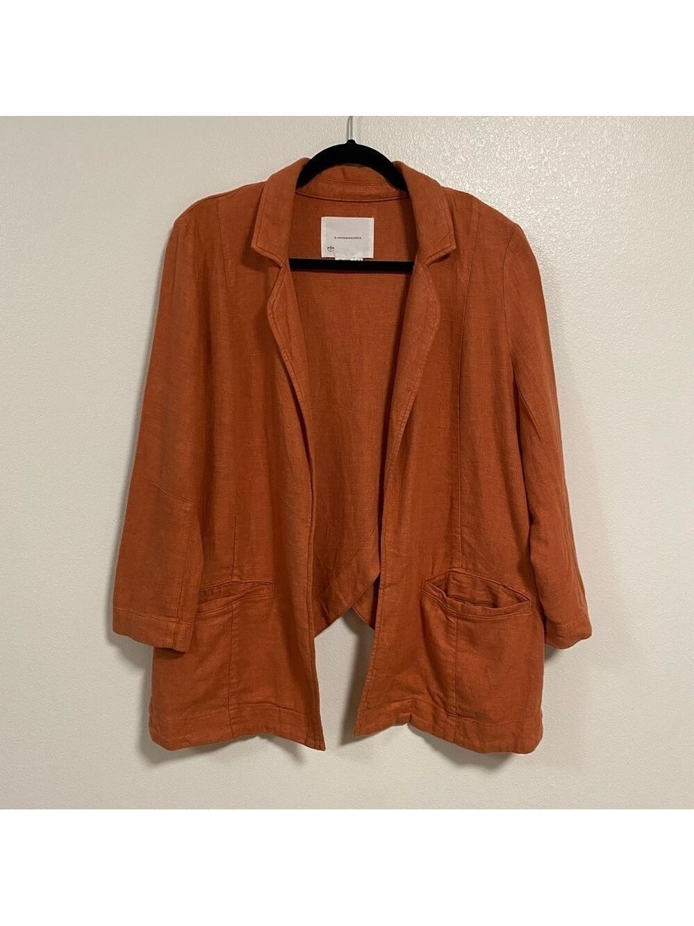 A by Anthropologie Cardigan Womens Size 4 Orange Vintage Wash Linen blend Blazer